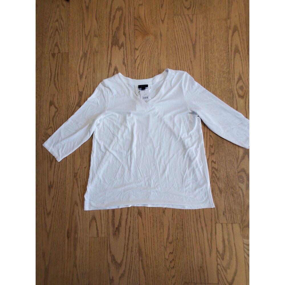J.JILL Womens XS Wearever White V-Neck 3/4 Sleeve Relaxed Pleated Back Top NEW